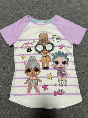 L.O.L. Surprise! Girls Lilac White Striped Short Sleeve Tee